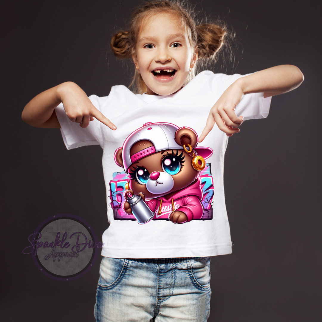 Cute Animal With White Cap Gold Earring White Tshirt Short Sleeve
