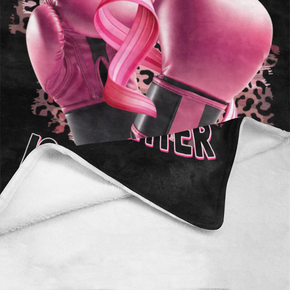 Custom Black Fleece Blanket With A Pink Boxing Gloves, Ribbon