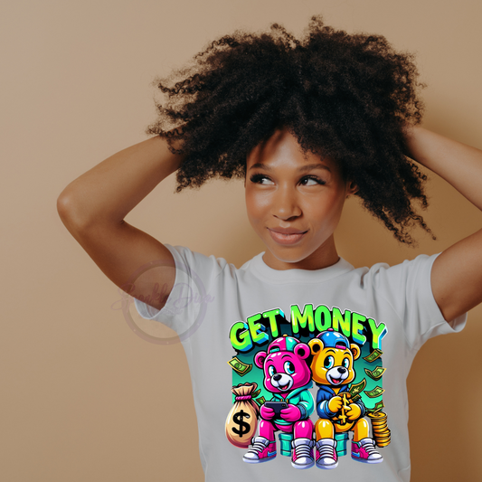 Short Sleeve Gilden Soft Style White Cotton Crew Neck Tshirt "Get Money"