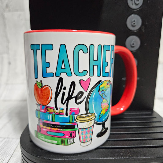 Teacher Life Mug with Red Handle & Trim