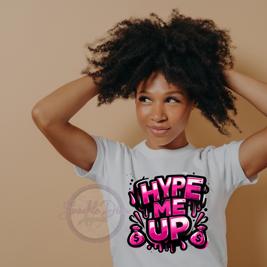 White Short Sleeve Crew Neck Tshirt "Hype Me Up"