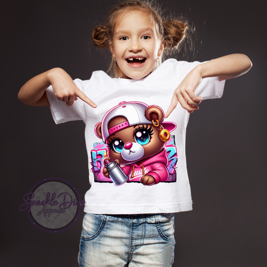 Cute Animal With White Cap Gold Earring White Tshirt Short Sleeve
